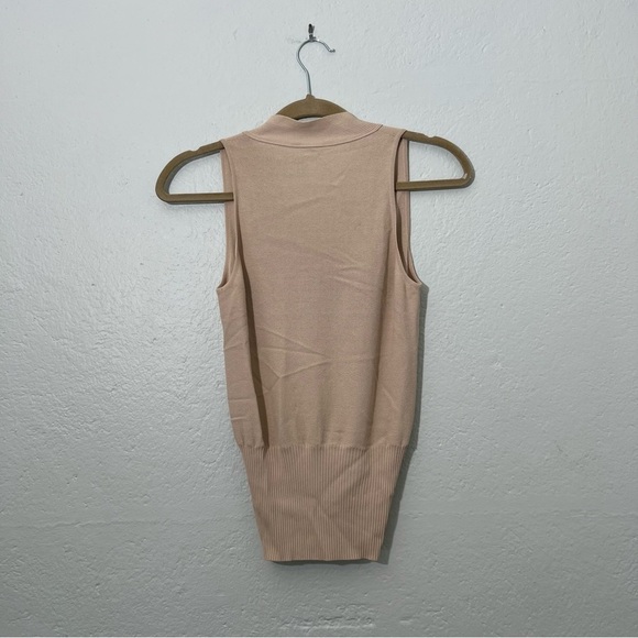 Max mara beige Ribbed faux wrap knit Sleeveless vest top - Picture 4 of 4